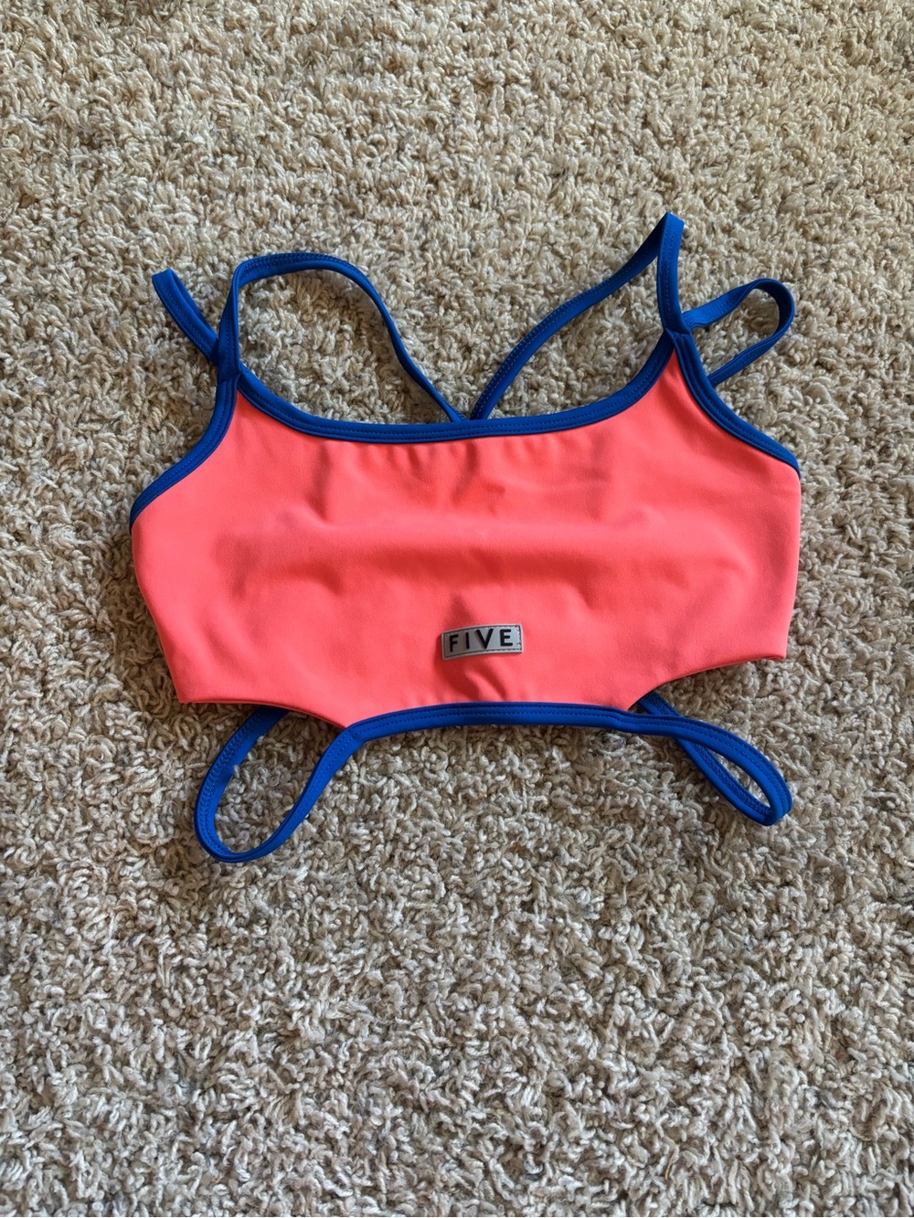FIVE Kids Neon Coral Top with Blue Trim